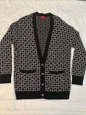 Guess Black Gray Logo Pattern Button-Up Classic Cardigan